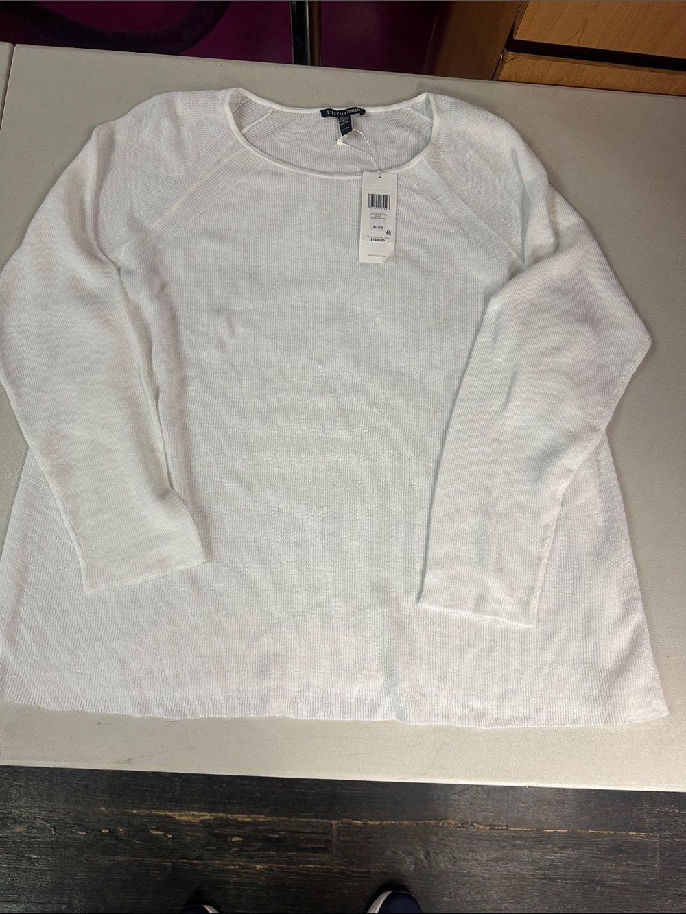 Eileen Fisher White Scoop Neck Sweater